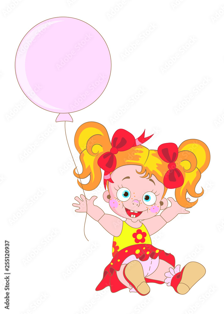 Little red-haired girl and a pink balloon Little red-haired girl and a pink balloon