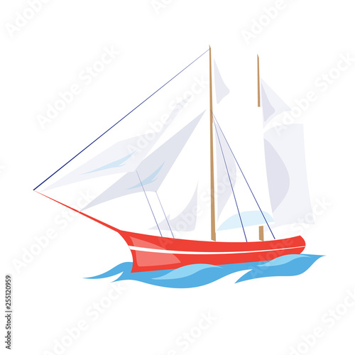 Frigate Ship on the Water. Vector Illustration