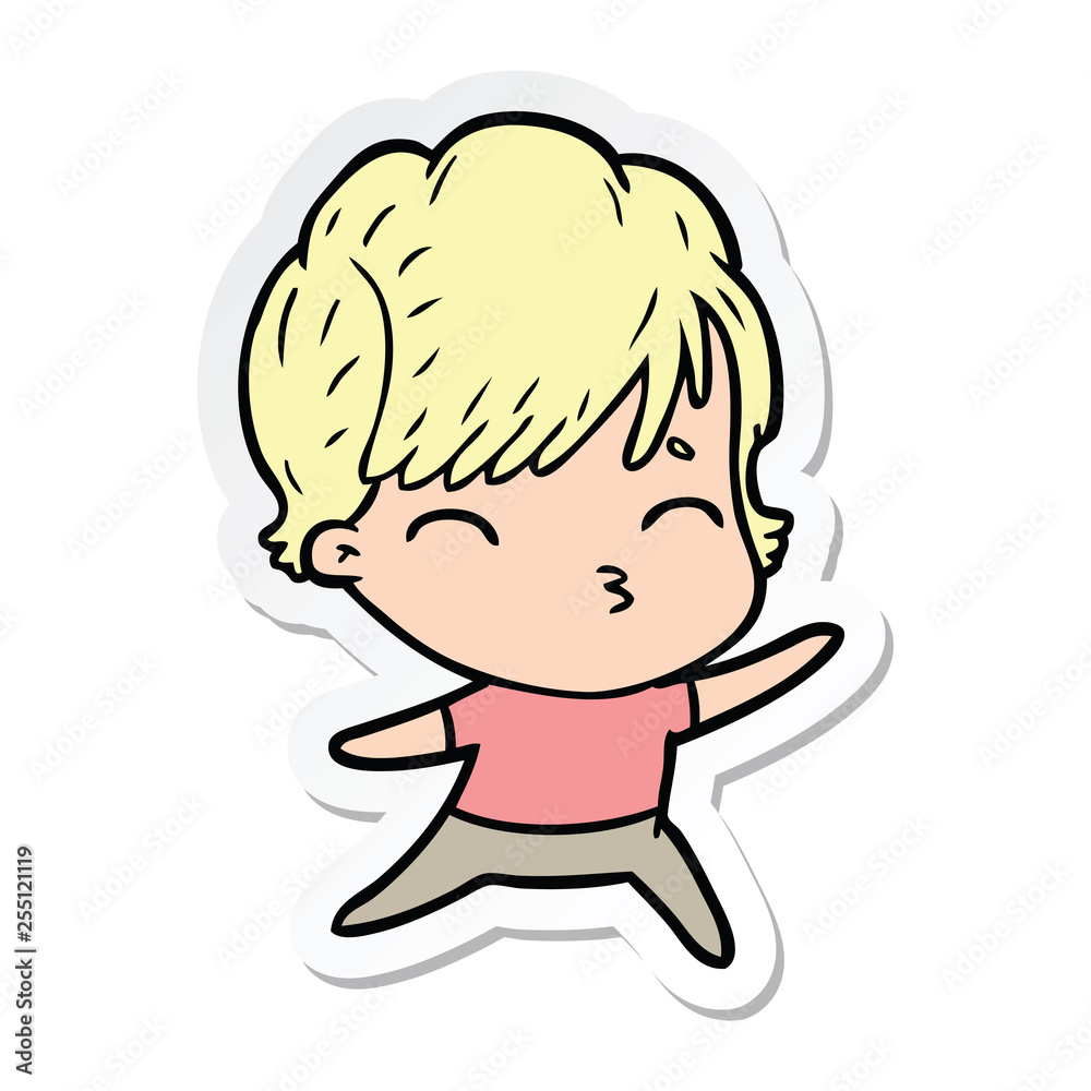 sticker of a cartoon woman thinking