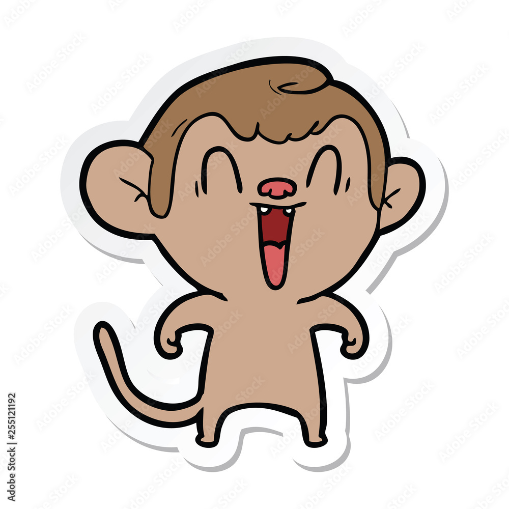 sticker of a cartoon laughing monkey sticker of a cartoon laughing monkey