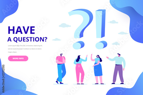 Question and answer concept illustration. People asking to online support center.  Flat vector characters.