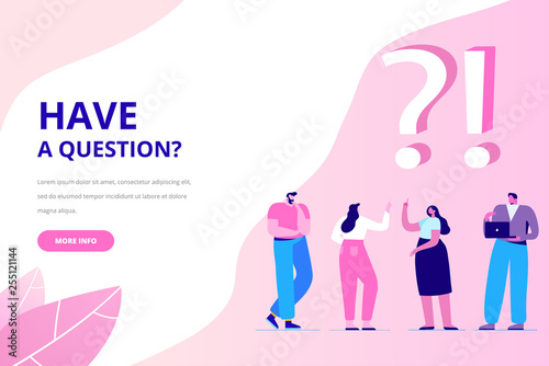 Question and answer concept illustration. People asking to online support center.  Flat vector characters.