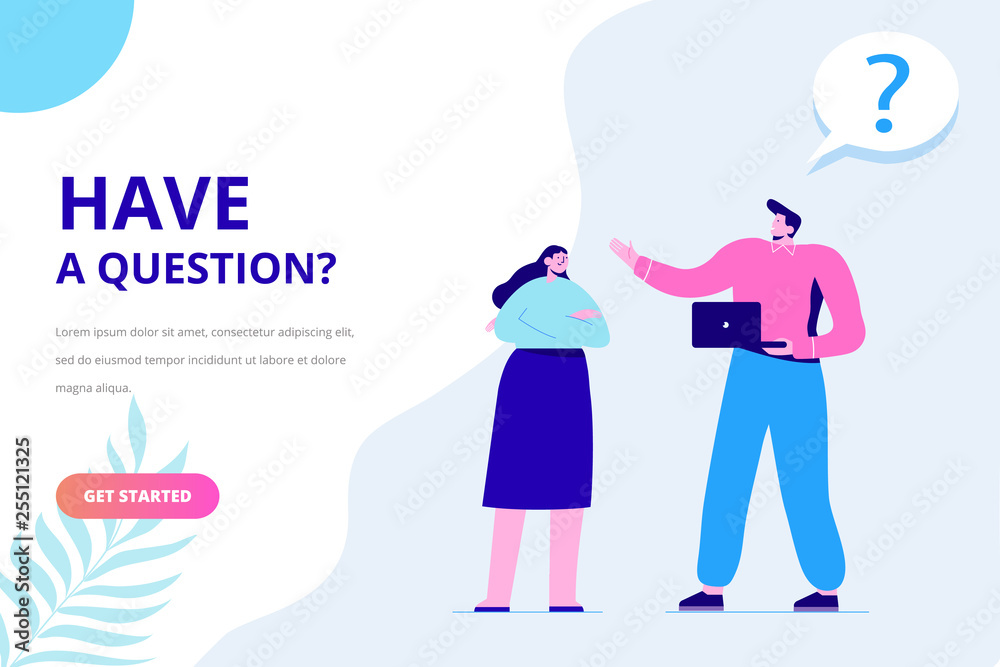 Question and answer concept illustration. People asking to online support center.  Flat vector characters.