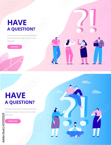 Question and answer concept illustration. People asking to online support center.  Flat vector characters.