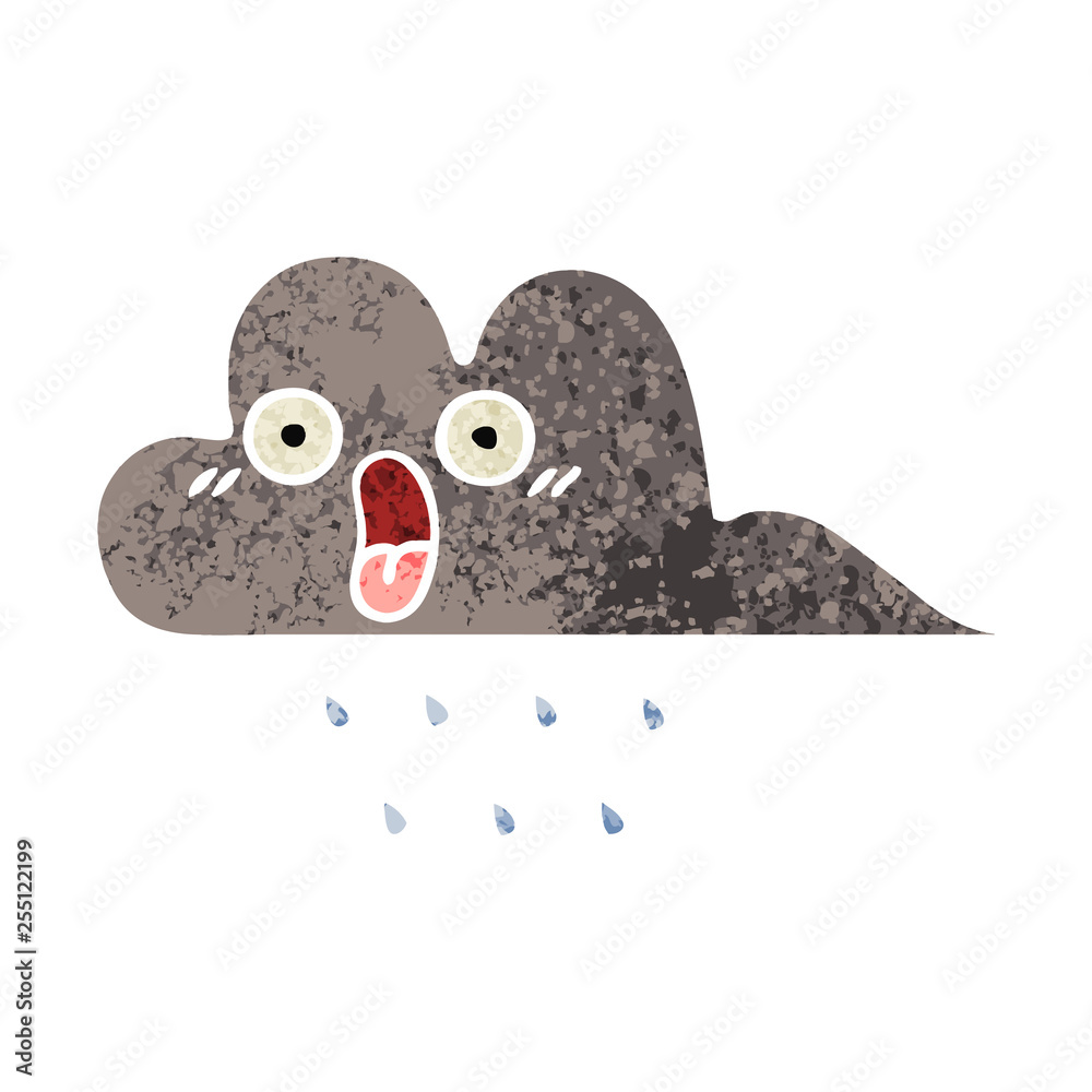 Obraz premium retro illustration style cartoon storm rain cloud