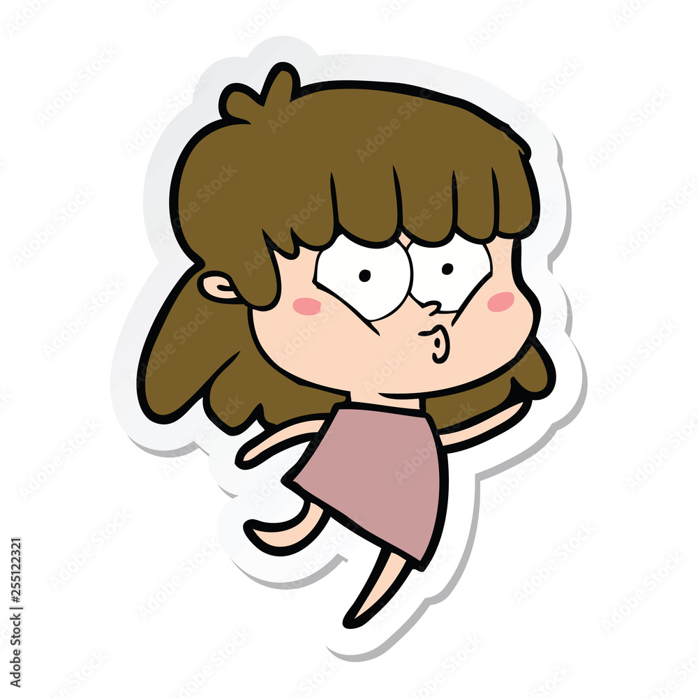 sticker of a cartoon whistling girl sticker of a cartoon whistling girl