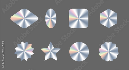 Set of realistic holograms of different shapes for award design, product guarantee, label design