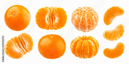 Mandarine, tangerine, clementine isolated on white background. Collection photo