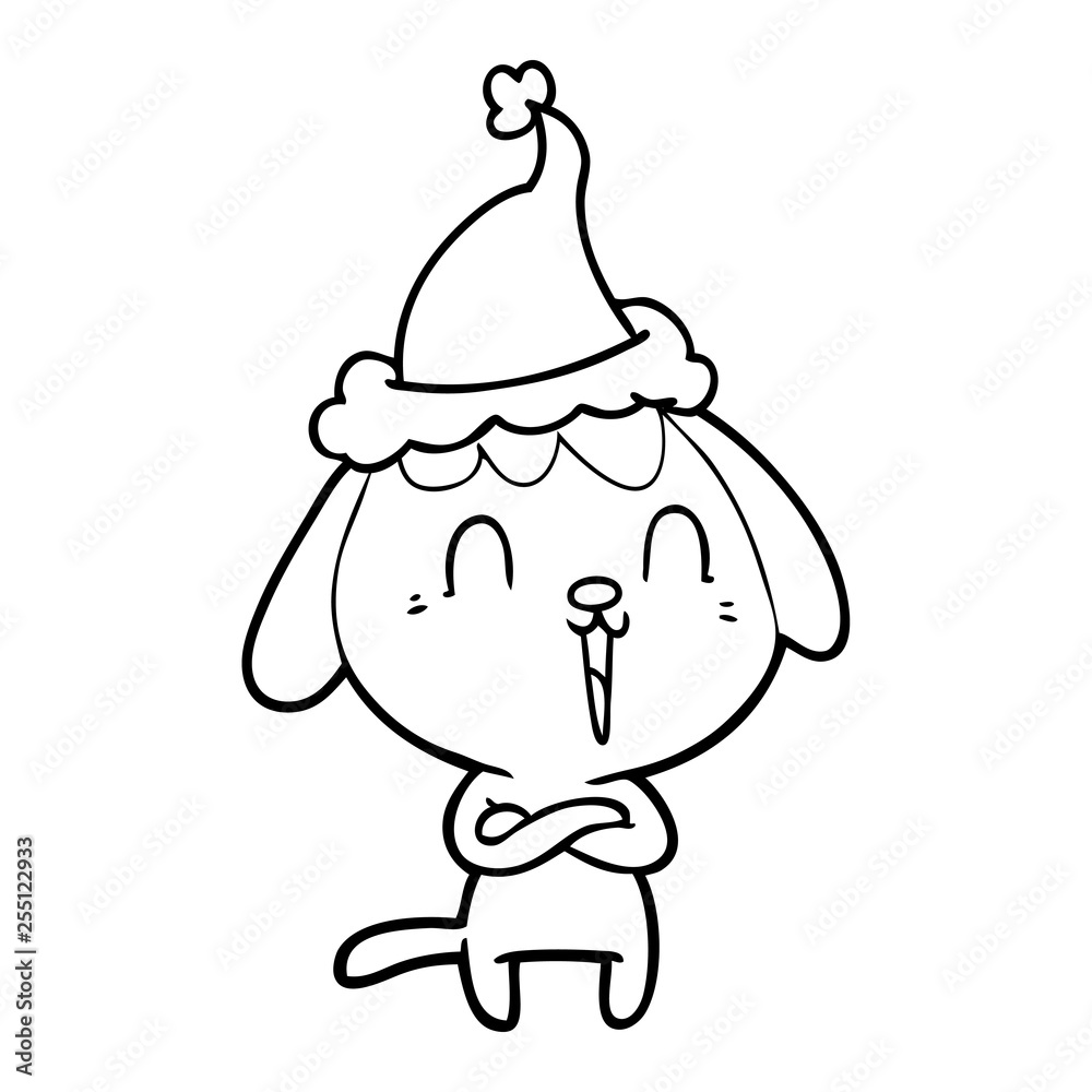cute line drawing of a dog wearing santa hat cute line drawing of a dog wearing santa hat