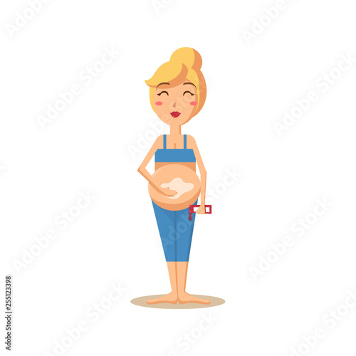 Pregnant Woman Smearing her Belly. Vector Illustration