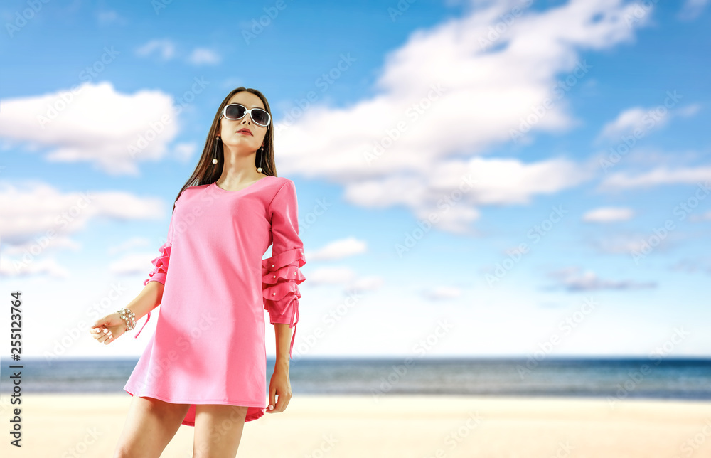 Slim young woman in summer dress and free space for your decoration. Slim young woman in summer dress and free space for your decoration.