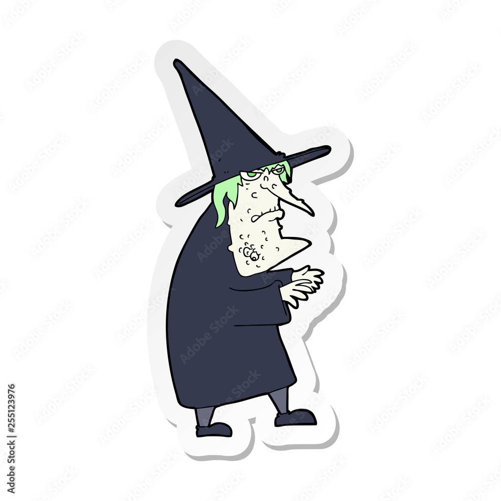 sticker of a cartoon ugly old witch
