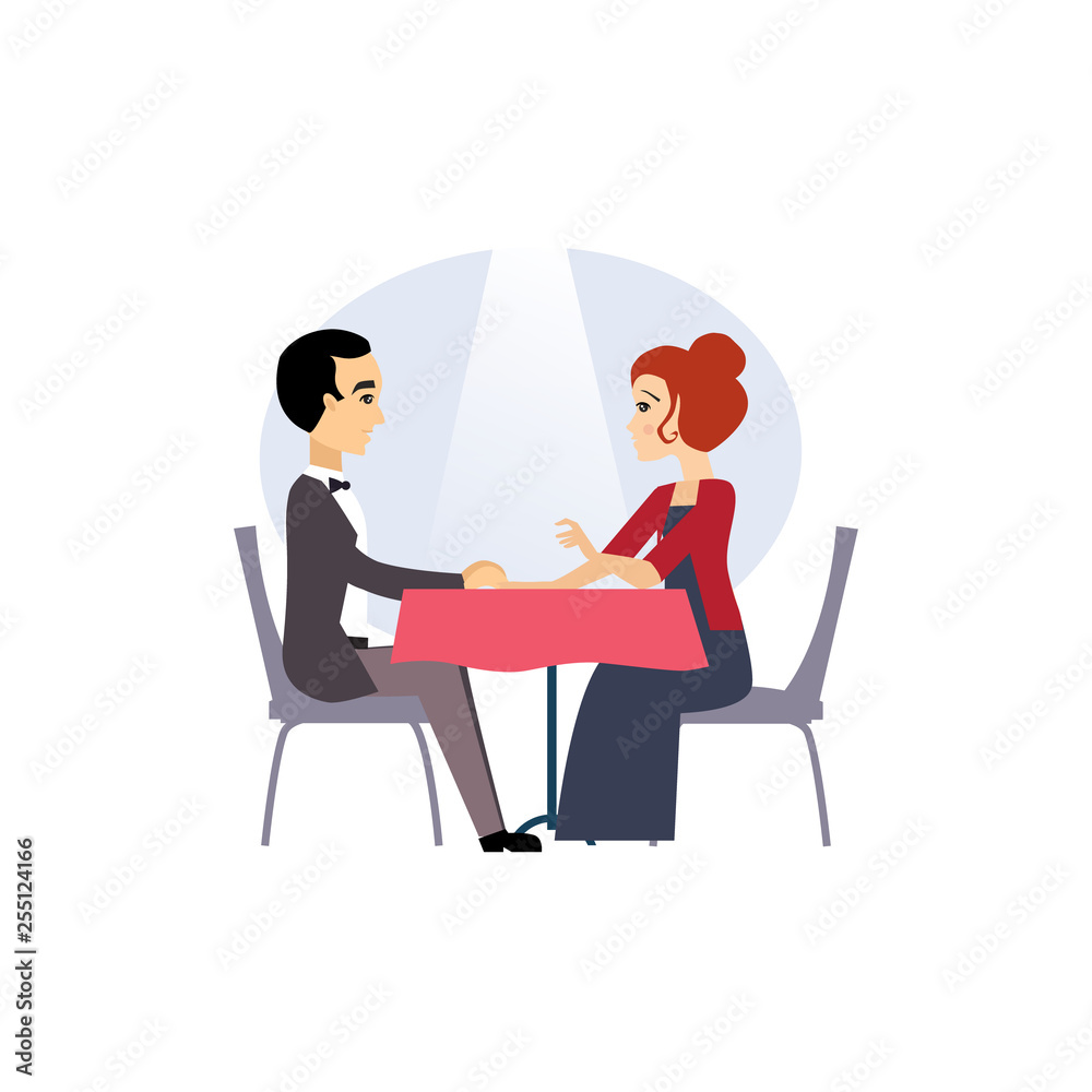 Obraz premium Date in a Restaurant. Daily Routine Activities of Women. Vector Illustration