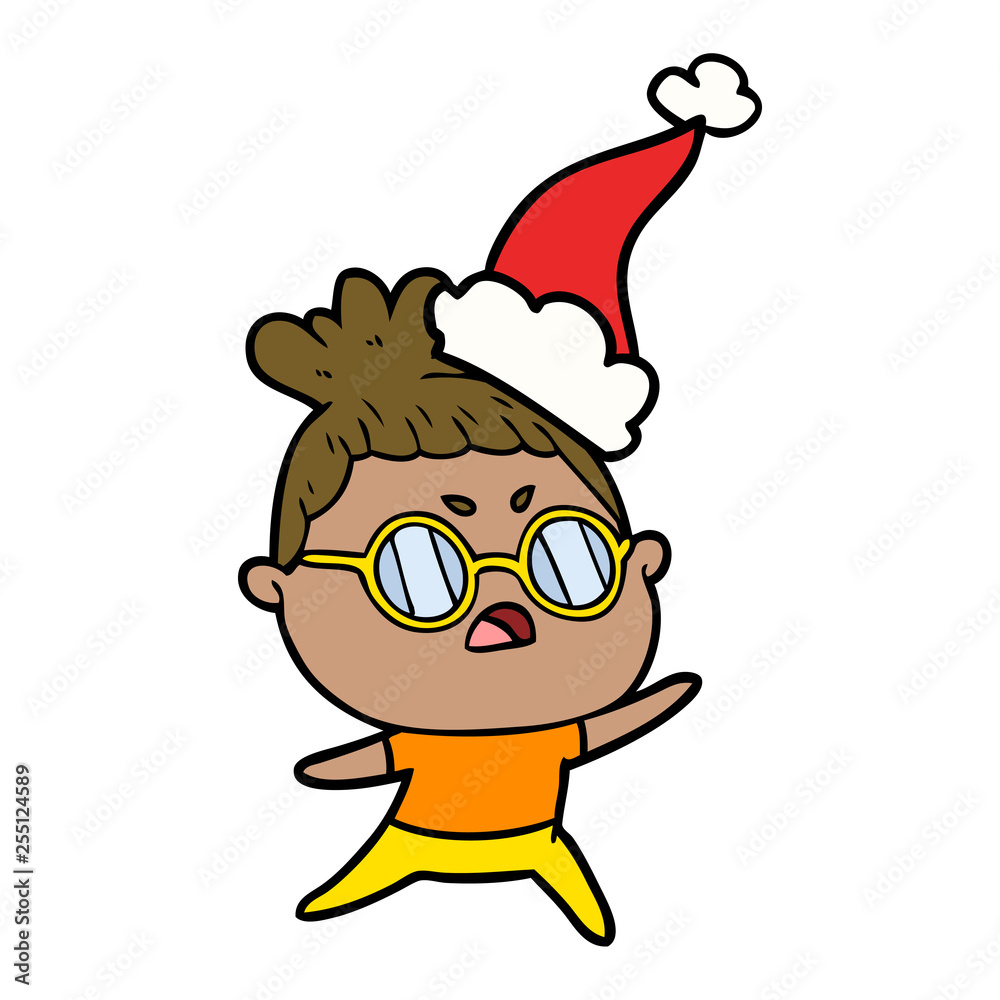 Naklejka premium line drawing of a annoyed woman wearing santa hat