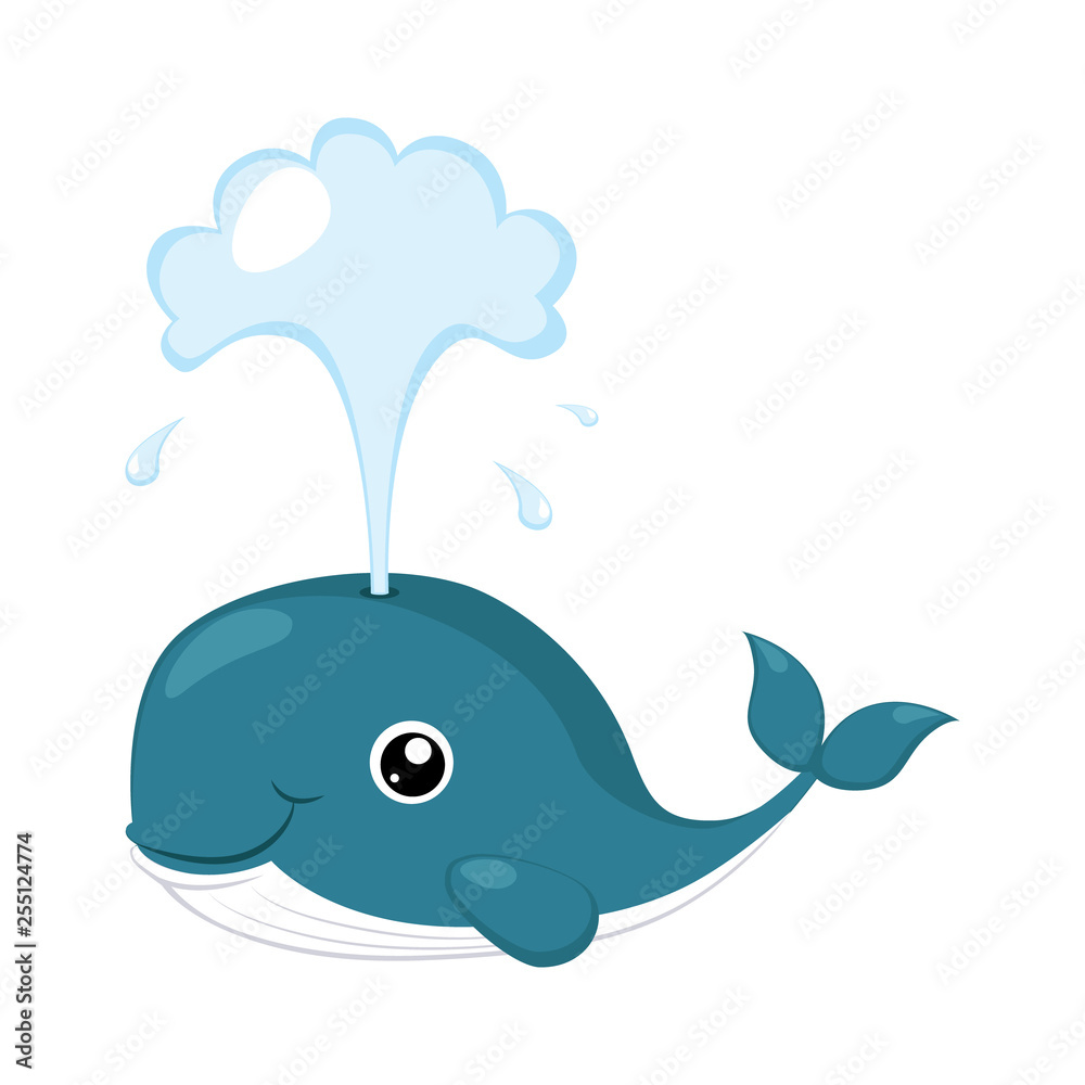 Whale. Funny Alphabet, Animal Vector Illustration