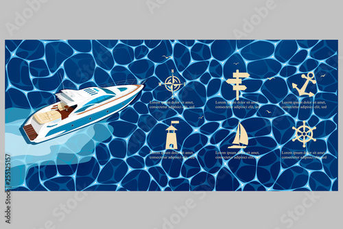 Top view speed boat on water poster