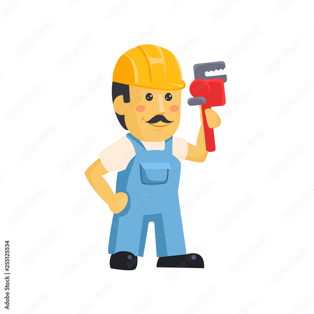 Vector clipart picture of a male mechanic cartoon character holding huge wrench Vector clipart picture of a male mechanic cartoon character holding huge wrench