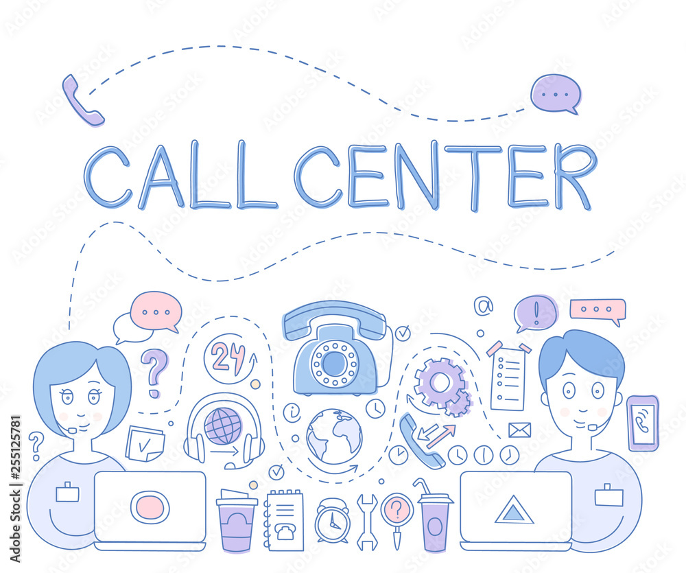 Support Call Center. Vector Illustration