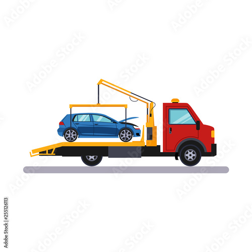 Car on Evacuator. Vector Illustration