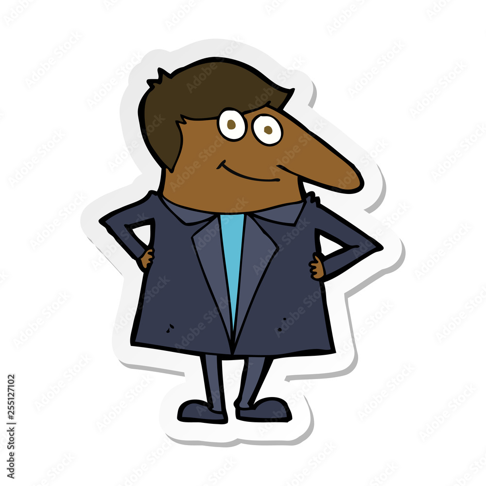 sticker of a cartoon happy man in suit sticker of a cartoon happy man in suit