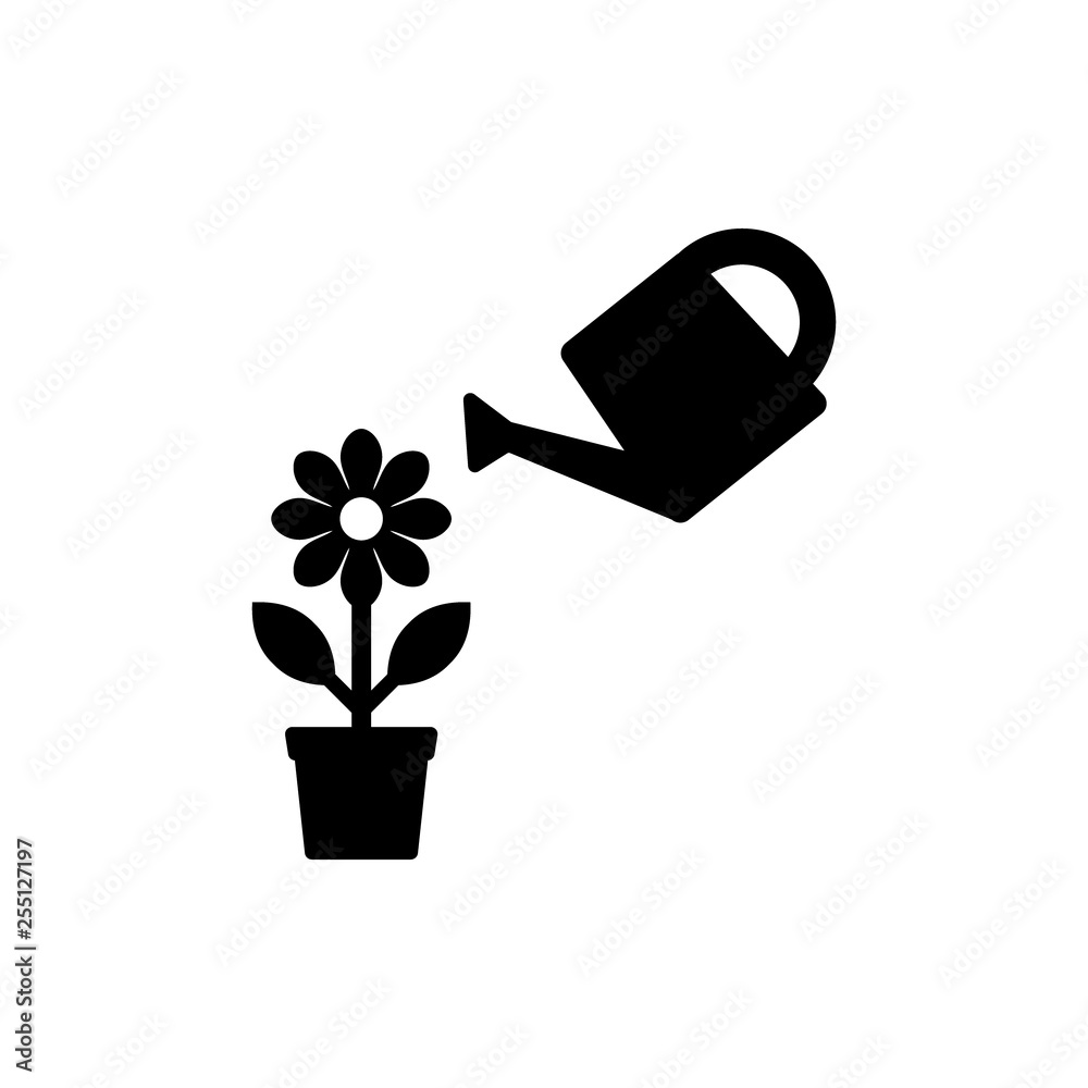 Vecteur Stock Flower in a pod with watering can simple black icon. Growth  concept vector icon. Flower pot and water can isolated icon. | Adobe Stock