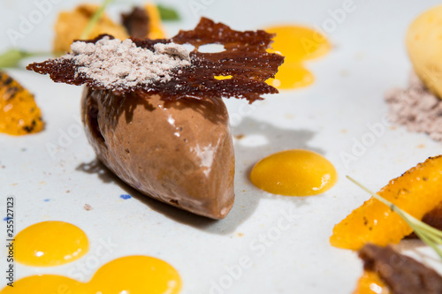 Chocolate mousse and orange sorbet