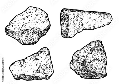 Rock, pebble illustration, drawing, engraving, ink, line art, vector