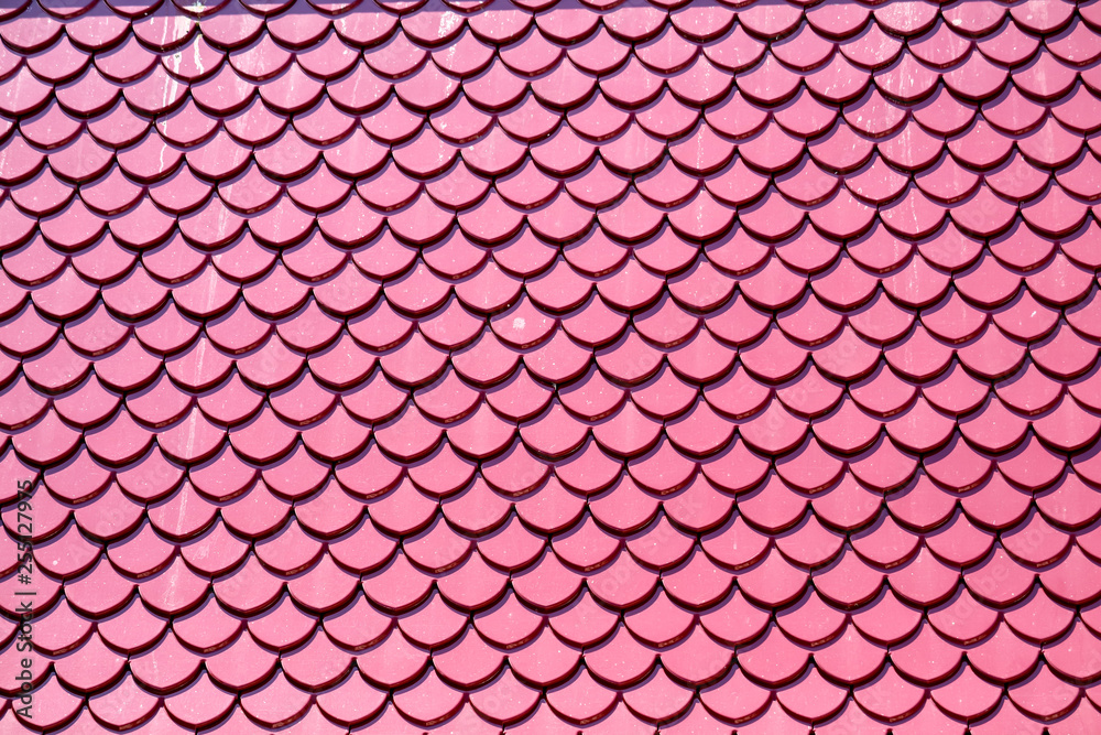 Roof tiles pink color design same fish scales Roof tiles pink color design same fish scales