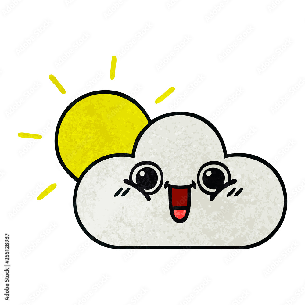 retro grunge texture cartoon sun and cloud retro grunge texture cartoon sun and cloud