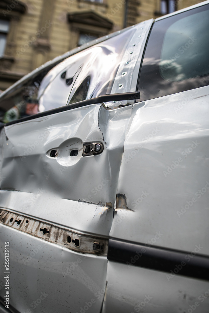 Fototapeta premium Car crash accident damaged background