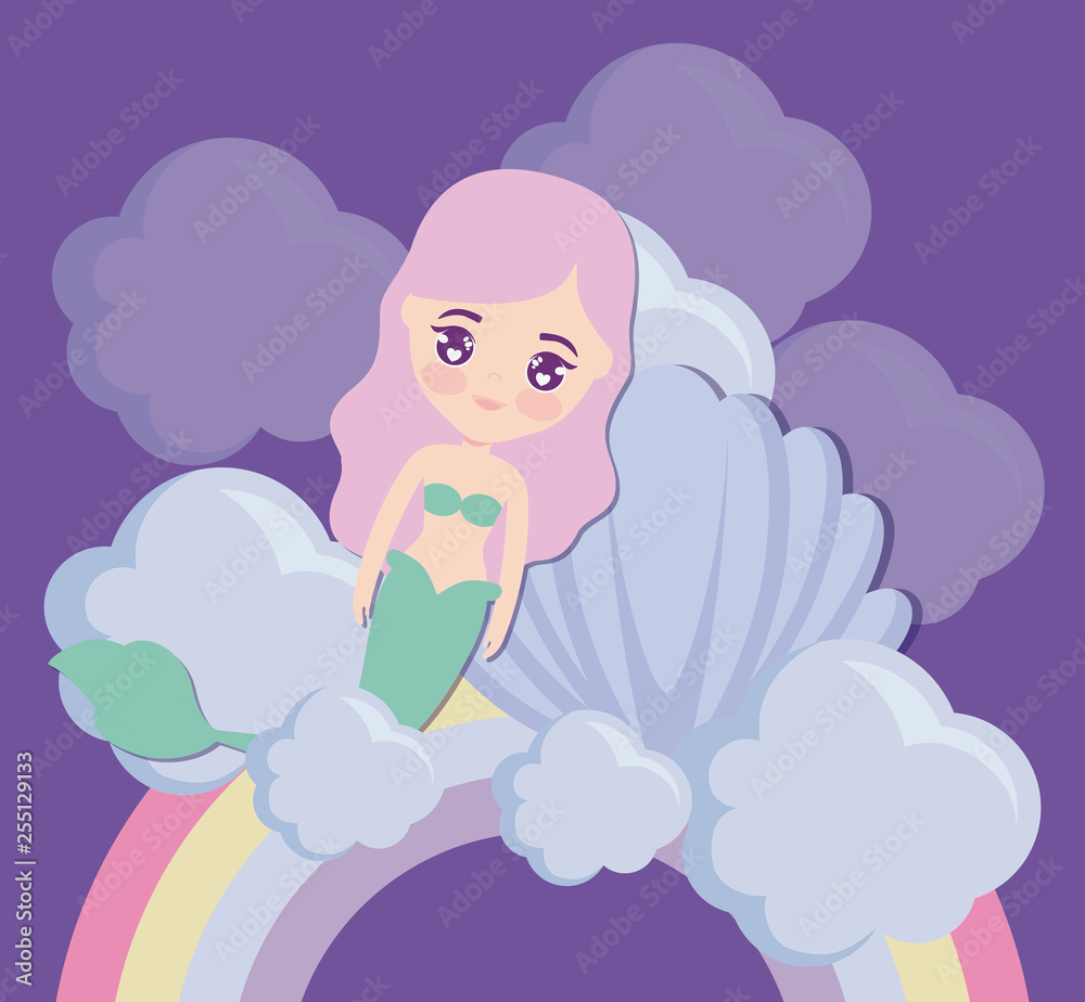 cute mermaid with seashell and rainbow cute mermaid with seashell and rainbow
