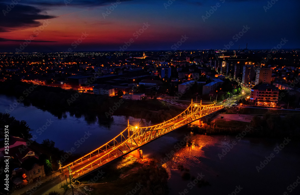 Aerial view Bridge at dusk with intentional Tilt-Shift-Blur effect
