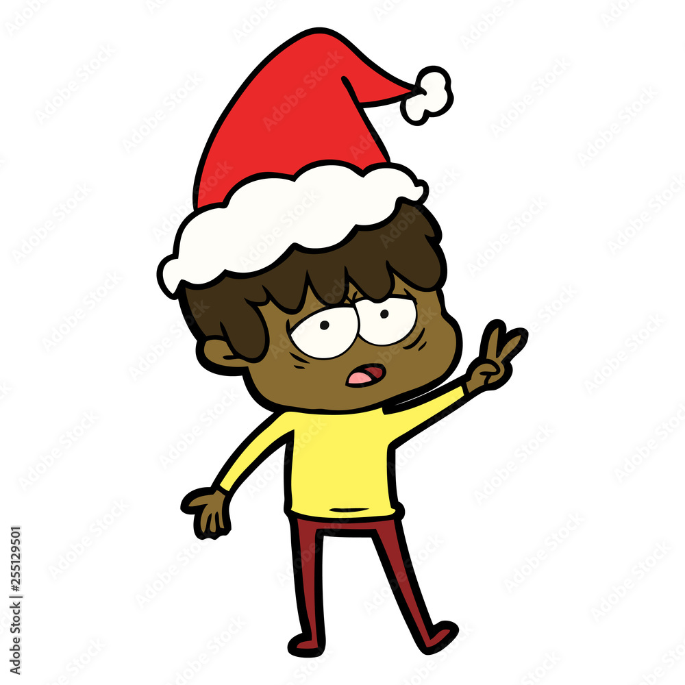 line drawing of a exhausted boy wearing santa hat line drawing of a exhausted boy wearing santa hat