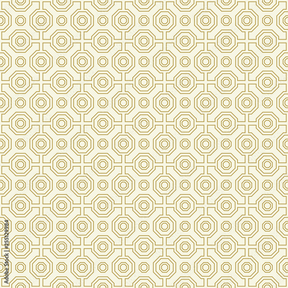 Geometric abstract vector octagonal golden and white background. Geometric abstract ornament. Seamless modern pattern