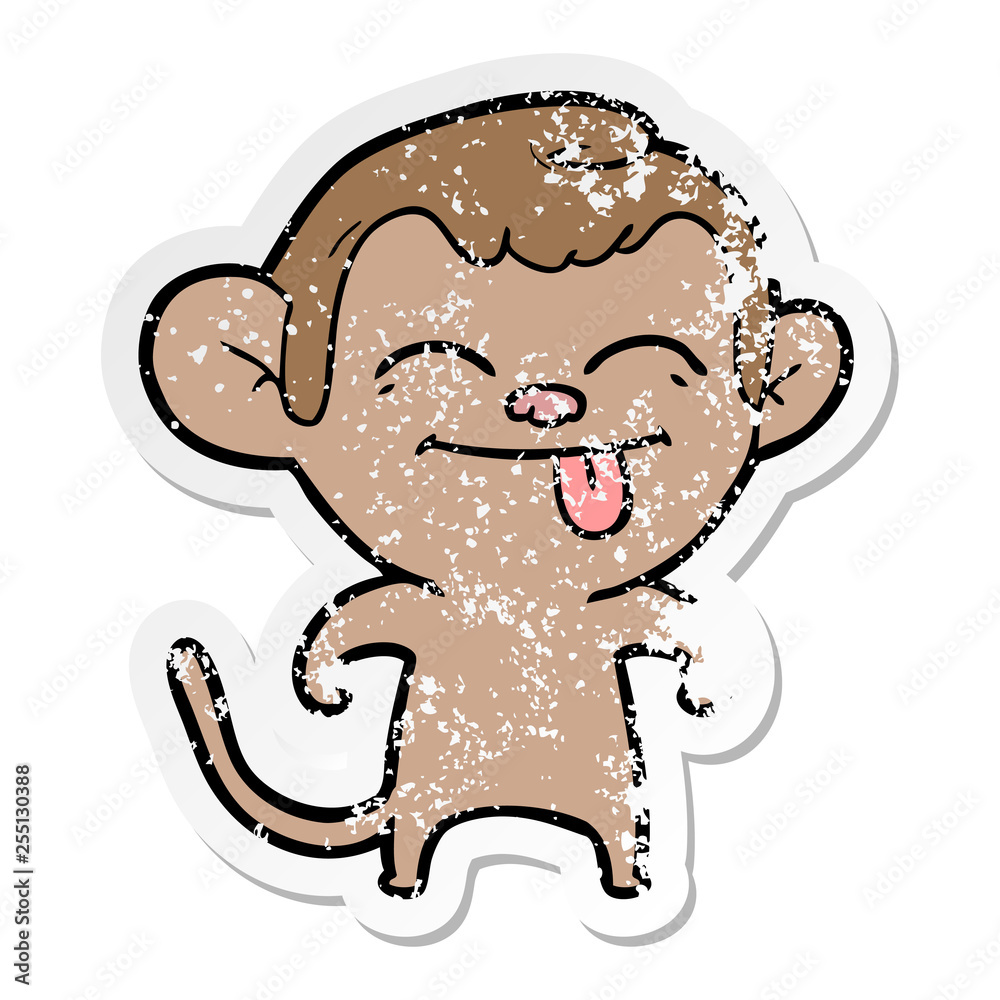 Fototapeta premium distressed sticker of a funny cartoon monkey
