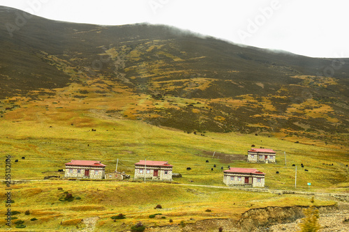 Tibetan houses in the countryside of Daocheng