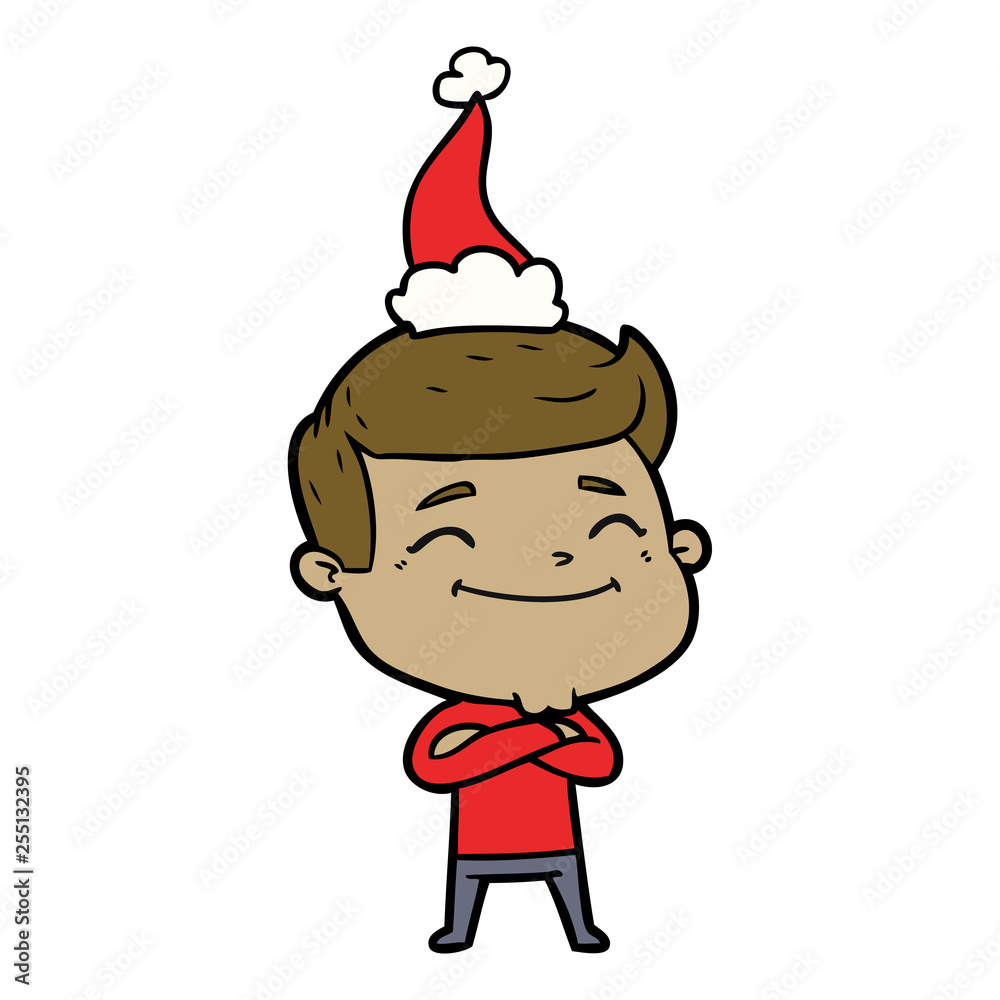 happy line drawing of a man wearing santa hat happy line drawing of a man wearing santa hat