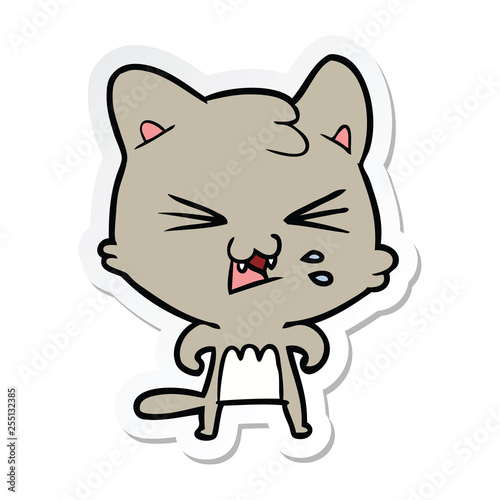 sticker of a cartoon hissing cat