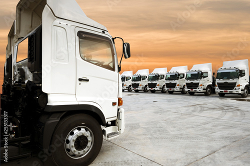 New truck fleet with container depot as for shipping and logistics transportation industry.