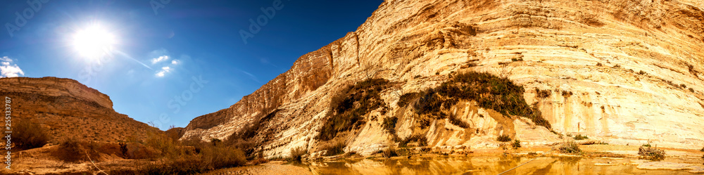 panorama landscape view in the desert, E'in Ovdat nature reserve, Israel