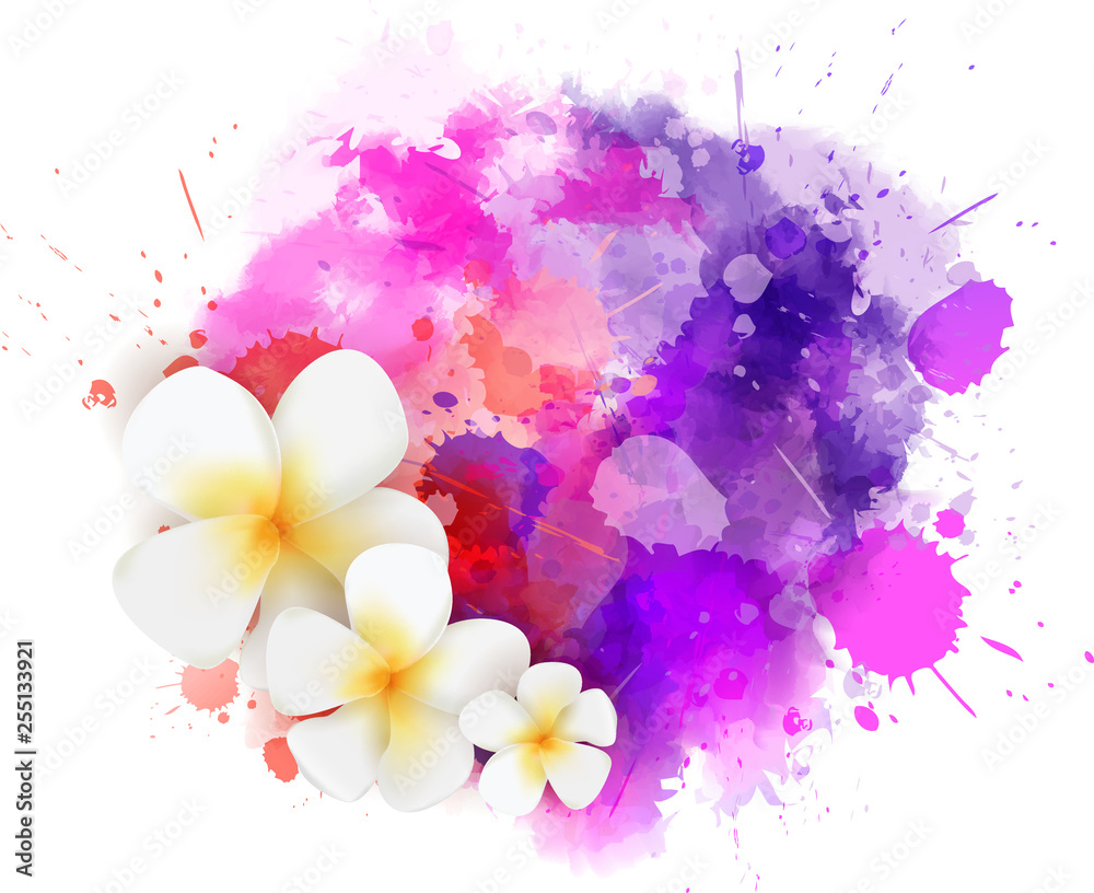 Abstract paint splash with plumeria flowers Abstract paint splash with plumeria flowers
