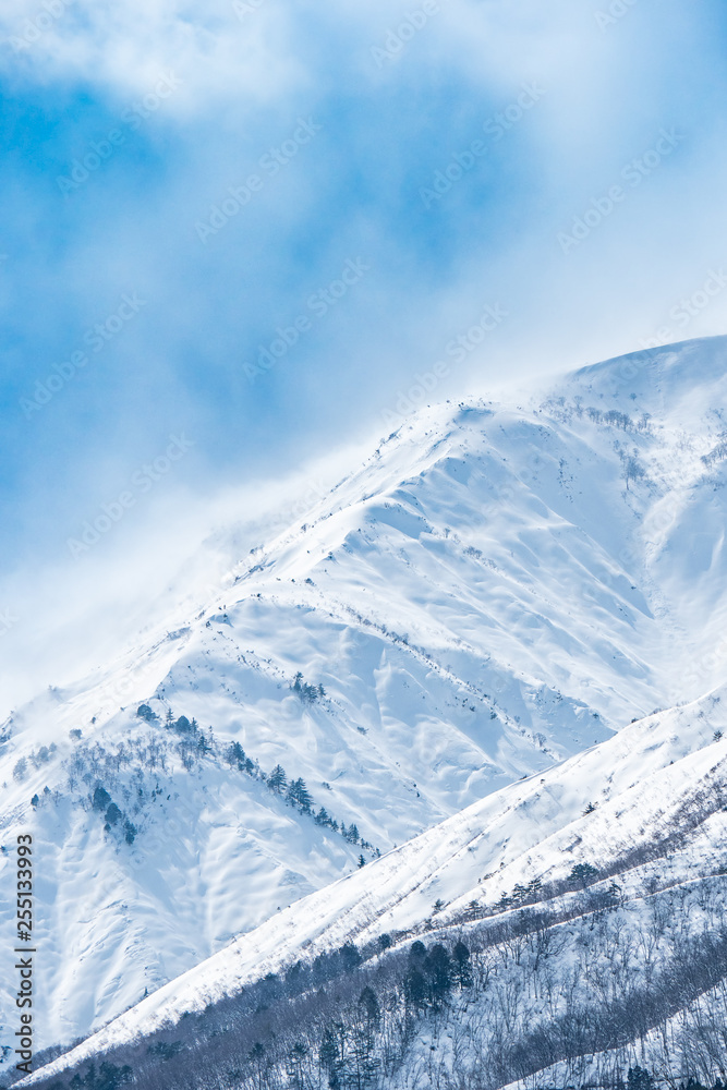 白馬村の雪山の雪景色