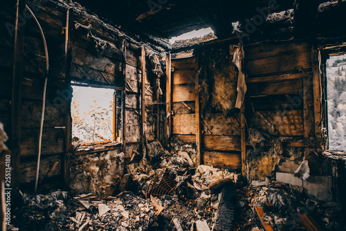 Interior of a burnt fire home