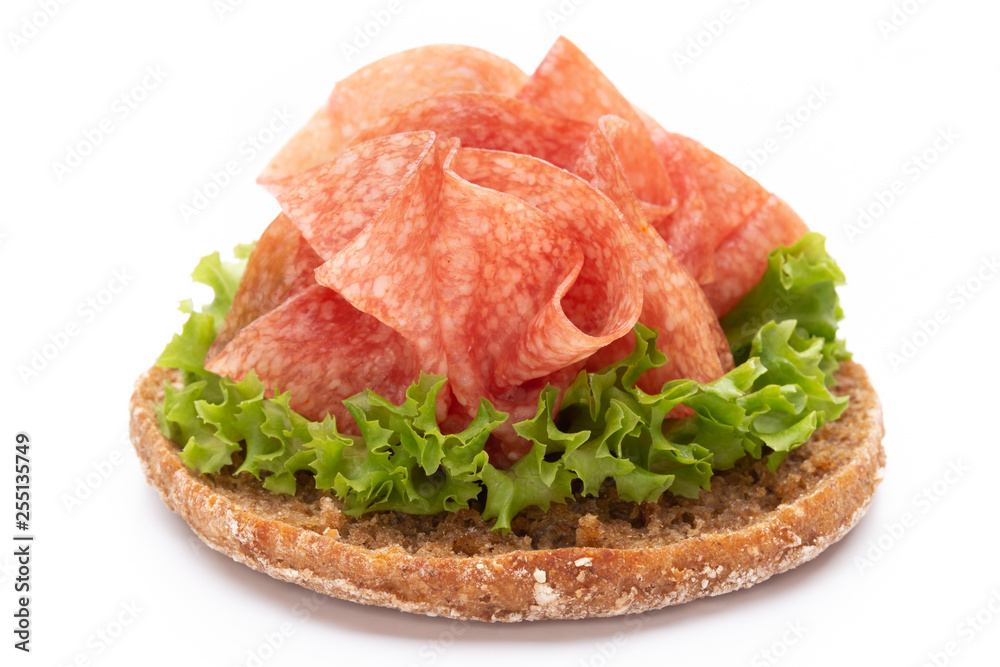 Sandwich with ham sausage on white background. Sandwich with ham sausage on white background.