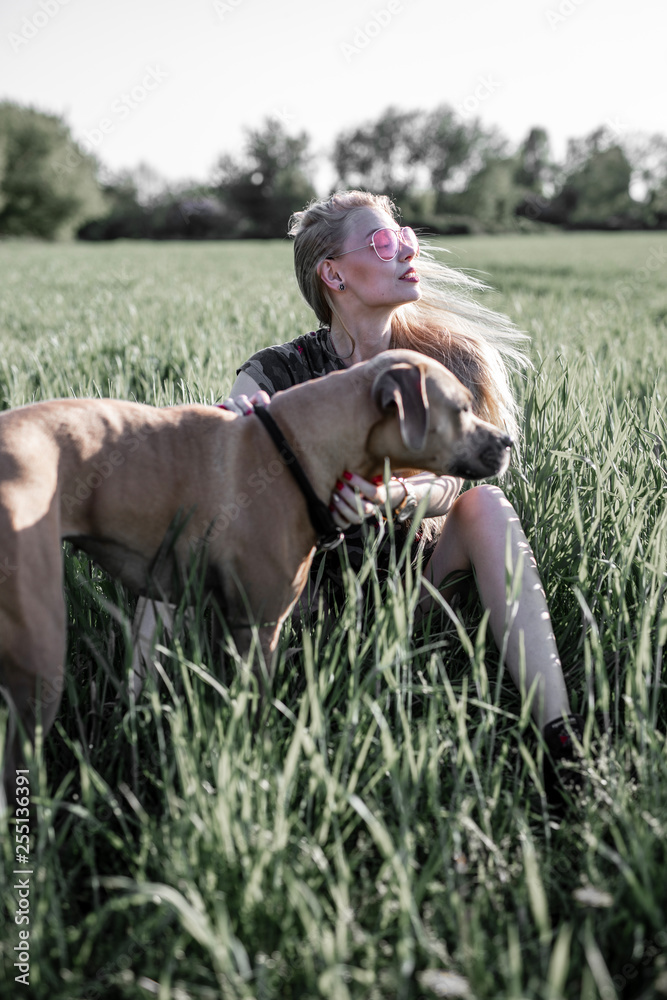 Girls playing around in nature and dogs Girls playing around in nature and dogs