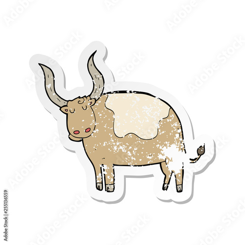retro distressed sticker of a cartoon ox © lineartestpilot