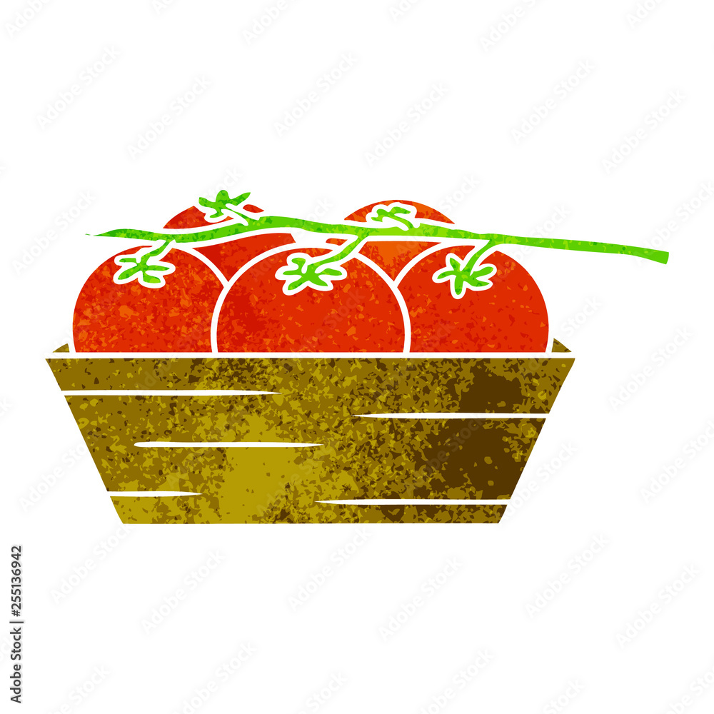 retro cartoon doodle of a box of tomatoes retro cartoon doodle of a box of tomatoes