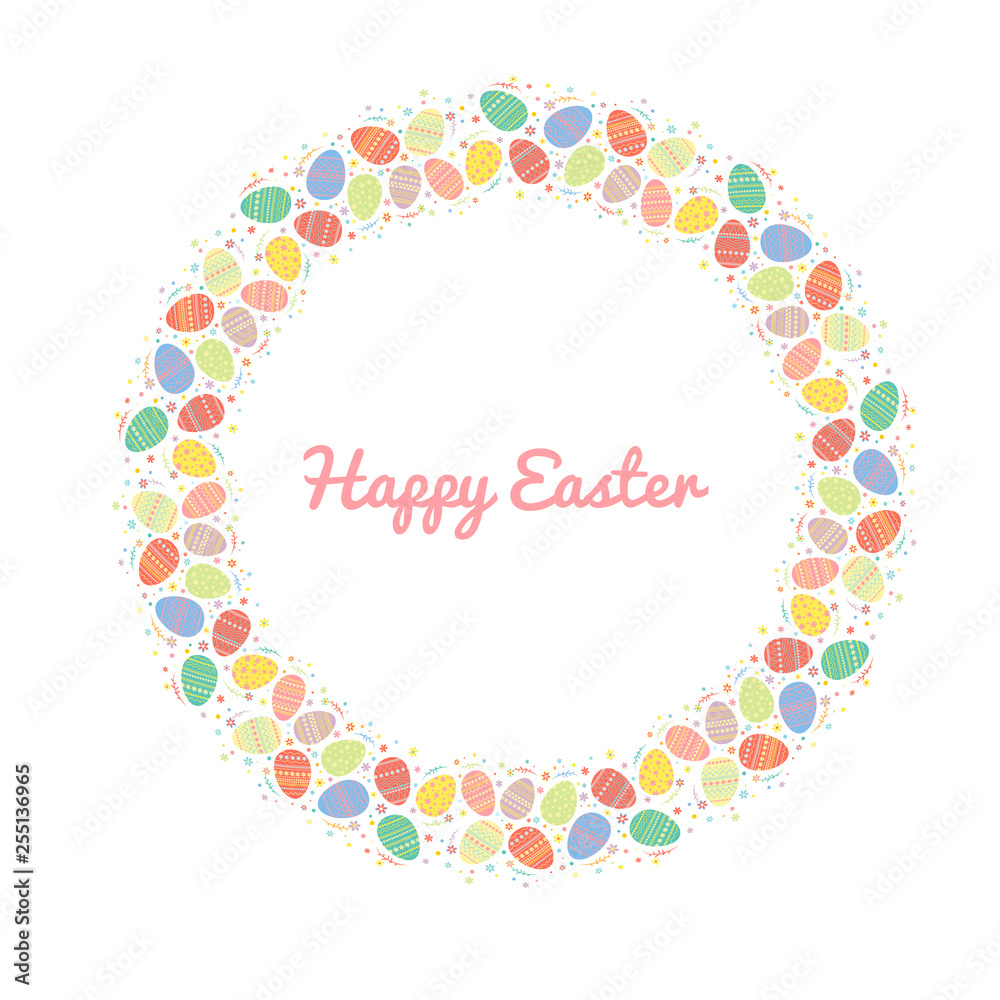 Easter wreath with colorful eggs.