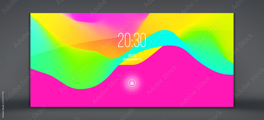 Modern lock screen for mobile apps. Abstract background with trendy gradients. Can be used for advertising, marketing, presentation. Vector illustration.
