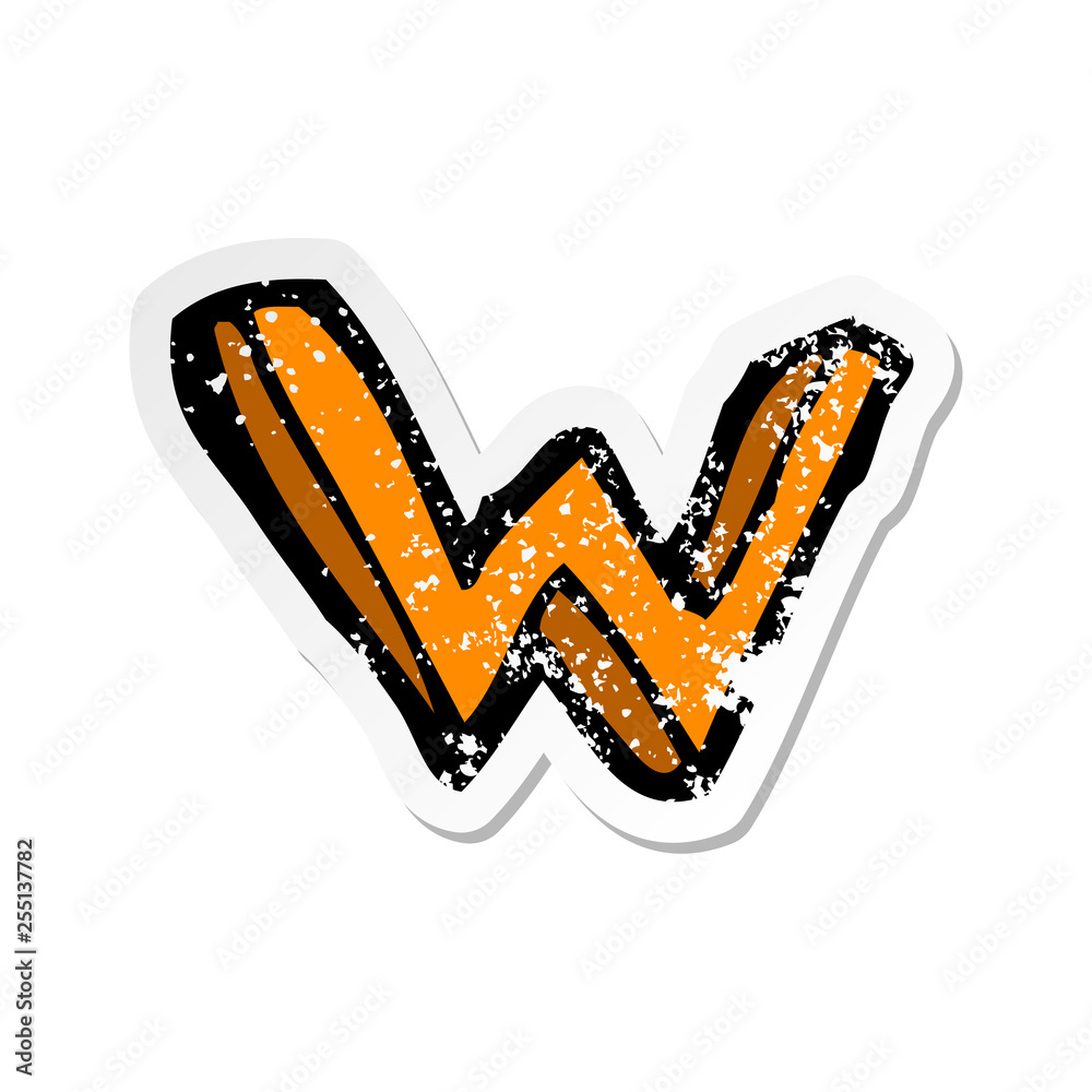 retro distressed sticker of a cartoon letter